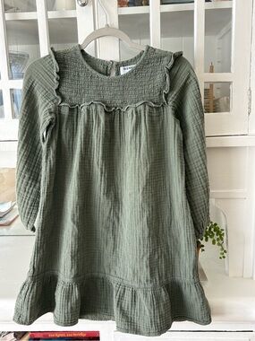 Old Navy Girls Olive Green Ruffle Yoke Dress